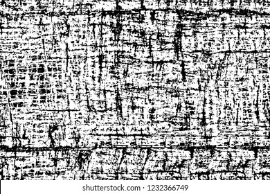 Grunge overlay layer. Abstract black and white vector background. Monochrome vintage surface with dirty pattern in cracks, spots, dots. Old wall in dark horror style design