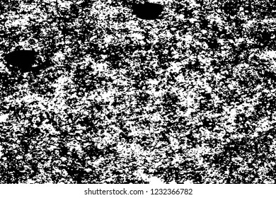 Grunge overlay layer. Abstract black and white vector background. Monochrome vintage surface with dirty pattern in cracks, spots, dots. Old wall in dark horror style design
