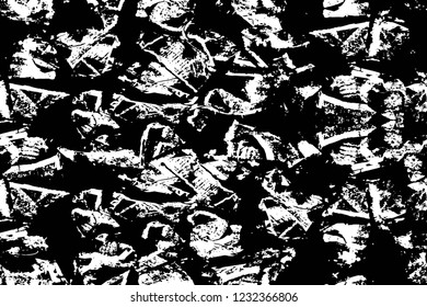 Grunge overlay layer. Abstract black and white vector background. Monochrome vintage surface with dirty pattern in cracks, spots, dots. Old wall in dark horror style design