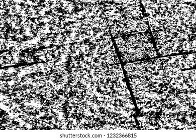 Grunge overlay layer. Abstract black and white vector background. Monochrome vintage surface with dirty pattern in cracks, spots, dots. Old wall in dark horror style design