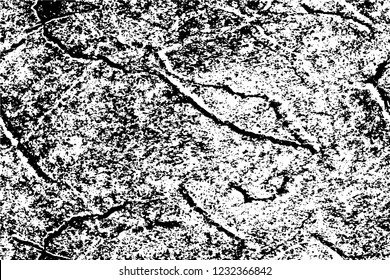 Grunge overlay layer. Abstract black and white vector background. Monochrome vintage surface with dirty pattern in cracks, spots, dots. Old wall in dark horror style design