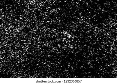 Grunge overlay layer. Abstract black and white vector background. Monochrome vintage surface with dirty pattern in cracks, spots, dots. Old wall in dark horror style design
