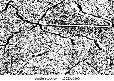 Grunge overlay layer. Abstract black and white vector background. Monochrome vintage surface with dirty pattern in cracks, spots, dots. Old wall in dark horror style design