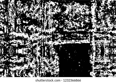 Grunge overlay layer. Abstract black and white vector background. Monochrome vintage surface with dirty pattern in cracks, spots, dots. Old wall in dark horror style design