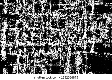 Grunge overlay layer. Abstract black and white vector background. Monochrome vintage surface with dirty pattern in cracks, spots, dots. Old wall in dark horror style design