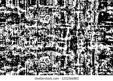 Grunge overlay layer. Abstract black and white vector background. Monochrome vintage surface with dirty pattern in cracks, spots, dots. Old wall in dark horror style design