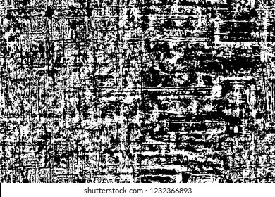 Grunge overlay layer. Abstract black and white vector background. Monochrome vintage surface with dirty pattern in cracks, spots, dots. Old wall in dark horror style design