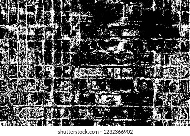 Grunge overlay layer. Abstract black and white vector background. Monochrome vintage surface with dirty pattern in cracks, spots, dots. Old wall in dark horror style design