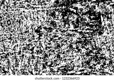 Grunge overlay layer. Abstract black and white vector background. Monochrome vintage surface with dirty pattern in cracks, spots, dots. Old wall in dark horror style design