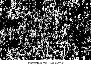 Grunge overlay layer. Abstract black and white vector background. Monochrome vintage surface with dirty pattern in cracks, spots, dots. Old wall in dark horror style design