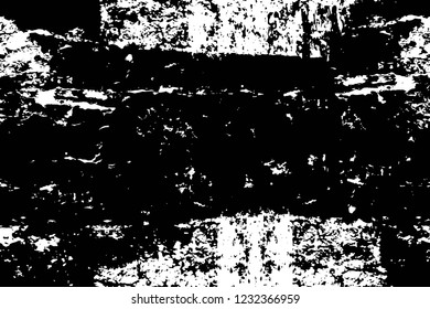 Grunge overlay layer. Abstract black and white vector background. Monochrome vintage surface with dirty pattern in cracks, spots, dots. Old wall in dark horror style design