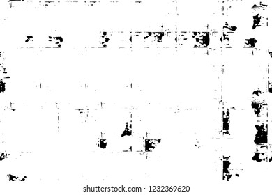 Grunge overlay layer. Abstract black and white vector background. Monochrome vintage surface with dirty pattern in cracks, spots, dots. Old wall 
