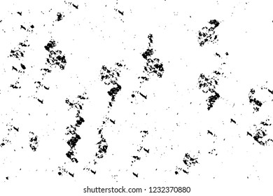 Grunge overlay layer. Abstract black and white vector background. Monochrome vintage surface with dirty pattern in cracks, spots, dots. Old wall in dark horror style design