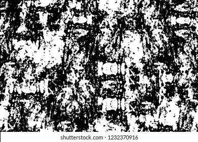 Grunge overlay layer. Abstract black and white vector background. Monochrome vintage surface with dirty pattern in cracks, spots, dots. Old wall in dark horror style design