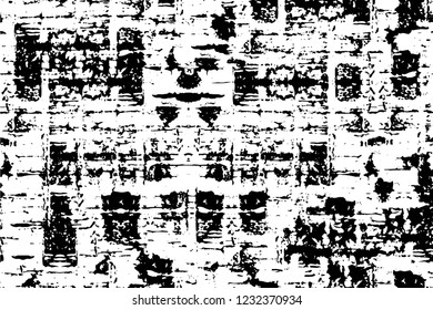 Grunge overlay layer. Abstract black and white vector background. Monochrome vintage surface with dirty pattern in cracks, spots, dots. Old wall in dark horror style design