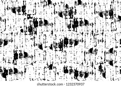 Grunge overlay layer. Abstract black and white vector background. Monochrome vintage surface with dirty pattern in cracks, spots, dots. Old wall in dark horror style design