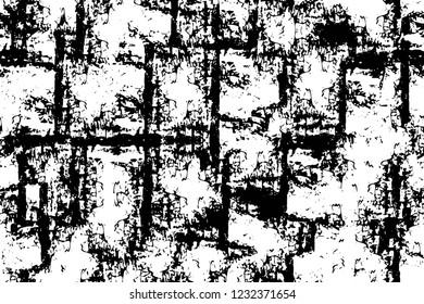 Grunge overlay layer. Abstract black and white vector background. Monochrome vintage surface with dirty pattern in cracks, spots, dots. Old wall in dark horror style design