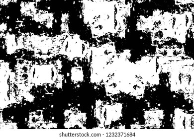 Grunge overlay layer. Abstract black and white vector background. Monochrome vintage surface with dirty pattern in cracks, spots, dots. Old wall in dark horror style design