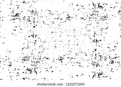 Grunge overlay layer. Abstract black and white vector background. Monochrome vintage surface with dirty pattern in cracks, spots, dots. Old wall in dark horror style design