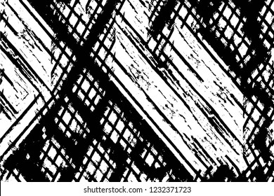 Grunge overlay layer. Abstract black and white vector background. Monochrome vintage surface with dirty pattern in cracks, spots, dots. Old wall in dark horror style design