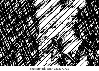 Grunge overlay layer. Abstract black and white vector background. Monochrome vintage surface with dirty pattern in cracks, spots, dots. Old wall in dark horror style design