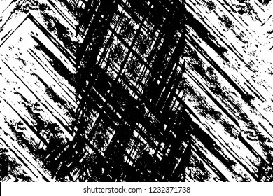 Grunge overlay layer. Abstract black and white vector background. Monochrome vintage surface with dirty pattern in cracks, spots, dots. Old wall in dark horror style design