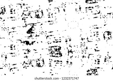 Grunge overlay layer. Abstract black and white vector background. Monochrome vintage surface with dirty pattern in cracks, spots, dots. Old wall in dark horror style design