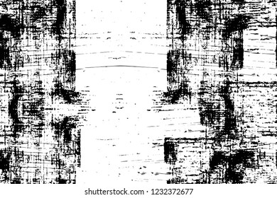 Grunge overlay layer. Abstract black and white vector background. Monochrome vintage surface with dirty pattern in cracks, spots, dots. Old wall in dark horror style design