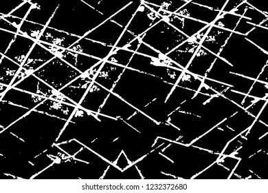 Grunge overlay layer. Abstract black and white vector background. Monochrome vintage surface with dirty pattern in cracks, spots, dots. Old wall in dark horror style design