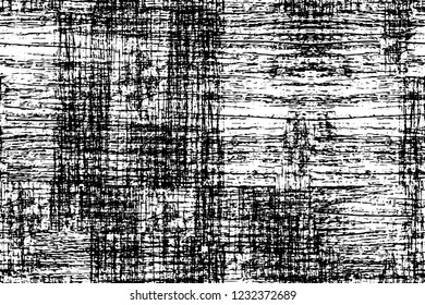 Grunge overlay layer. Abstract black and white vector background. Monochrome vintage surface with dirty pattern in cracks, spots, dots. Old wall in dark horror style design