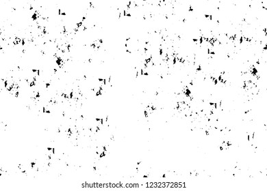 Grunge overlay layer. Abstract black and white vector background. Monochrome vintage surface with dirty pattern in cracks, spots, dots. Old wall in dark horror style design