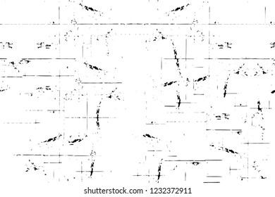 Grunge overlay layer. Abstract black and white vector background. Monochrome vintage surface with dirty pattern in cracks, spots, dots. Old wall in dark horror style design