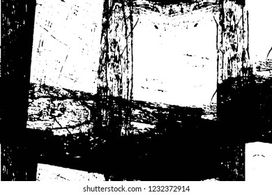 Grunge overlay layer. Abstract black and white vector background. Monochrome vintage surface with dirty pattern in cracks, spots, dots. Old wall in dark horror style design