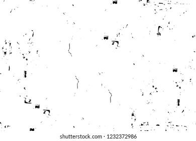 Grunge overlay layer. Abstract black and white vector background. Monochrome vintage surface with dirty pattern in cracks, spots, dots. Old wall in dark horror style design