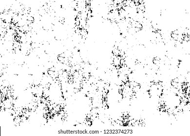 Grunge overlay layer. Abstract black and white vector background. Monochrome vintage surface with dirty pattern in cracks, spots, dots. Old wall in dark horror style design