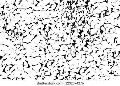 Grunge overlay layer. Abstract black and white vector background. Monochrome vintage surface with dirty pattern in cracks, spots, dots. Old wall in dark horror style design