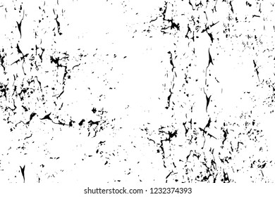 Grunge overlay layer. Abstract black and white vector background. Monochrome vintage surface with dirty pattern in cracks, spots, dots. Old wall in dark horror style design