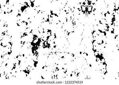 Grunge overlay layer. Abstract black and white vector background. Monochrome vintage surface with dirty pattern in cracks, spots, dots. Old wall in dark horror style design