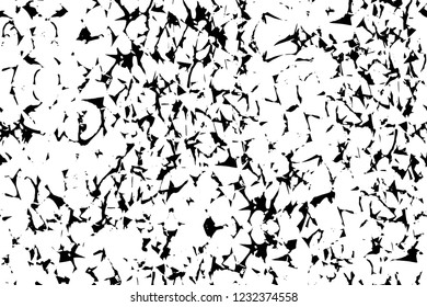 Grunge overlay layer. Abstract black and white vector background. Monochrome vintage surface with dirty pattern in cracks, spots, dots. Old wall in dark horror style design