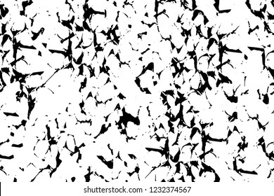 Grunge overlay layer. Abstract black and white vector background. Monochrome vintage surface with dirty pattern in cracks, spots, dots. Old wall in dark horror style design