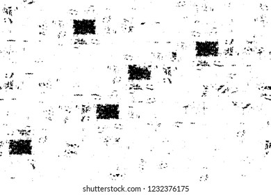 Grunge overlay layer. Abstract black and white vector background. Monochrome vintage surface with dirty pattern in cracks, spots, dots. Old wall in dark horror style design