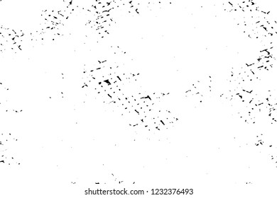 Grunge overlay layer. Abstract black and white vector background. Monochrome vintage surface with dirty pattern in cracks, spots, dots. Old wall in dark horror style design