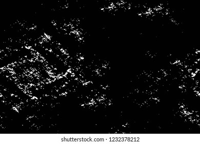 Grunge overlay layer. Abstract black and white vector background. Monochrome vintage surface with dirty pattern in cracks, spots, dots. Old wall in dark horror style design