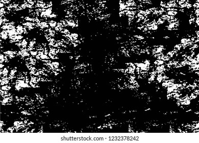 Grunge overlay layer. Abstract black and white vector background. Monochrome vintage surface with dirty pattern in cracks, spots, dots. Old wall in dark horror style design