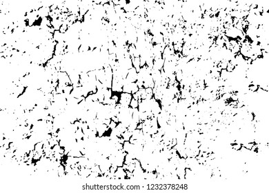 Grunge overlay layer. Abstract black and white vector background. Monochrome vintage surface with dirty pattern in cracks, spots, dots. Old wall in dark horror style design