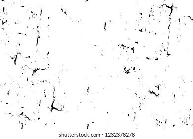 Grunge overlay layer. Abstract black and white vector background. Monochrome vintage surface with dirty pattern in cracks, spots, dots. Old wall in dark horror style design
