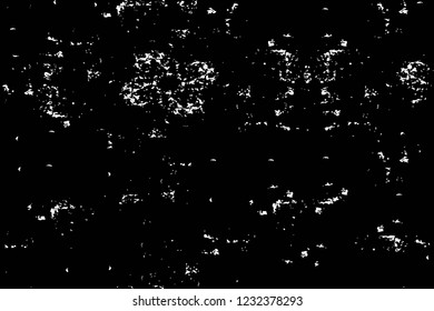 Grunge overlay layer. Abstract black and white vector background. Monochrome vintage surface with dirty pattern in cracks, spots, dots. Old wall in dark horror style design