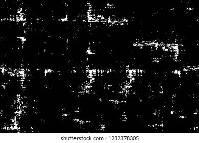 Grunge overlay layer. Abstract black and white vector background. Monochrome vintage surface with dirty pattern in cracks, spots, dots. Old wall in dark horror style design