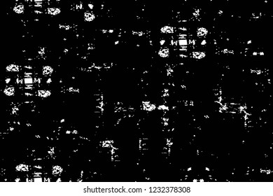 Grunge overlay layer. Abstract black and white vector background. Monochrome vintage surface with dirty pattern in cracks, spots, dots. Old wall in dark horror style design