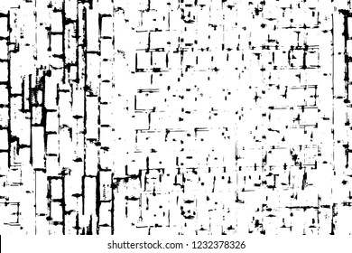 Grunge overlay layer. Abstract black and white vector background. Monochrome vintage surface with dirty pattern in cracks, spots, dots. Old wall in dark horror style design